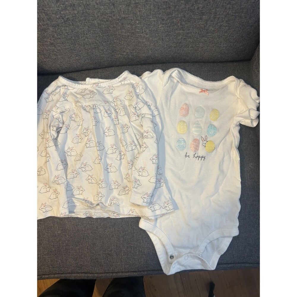 Carter's Baby Girl 18 Months Bundle Easter Bunny Long Sleeve Top & Egg Bodysuit - Picture 2 of 9